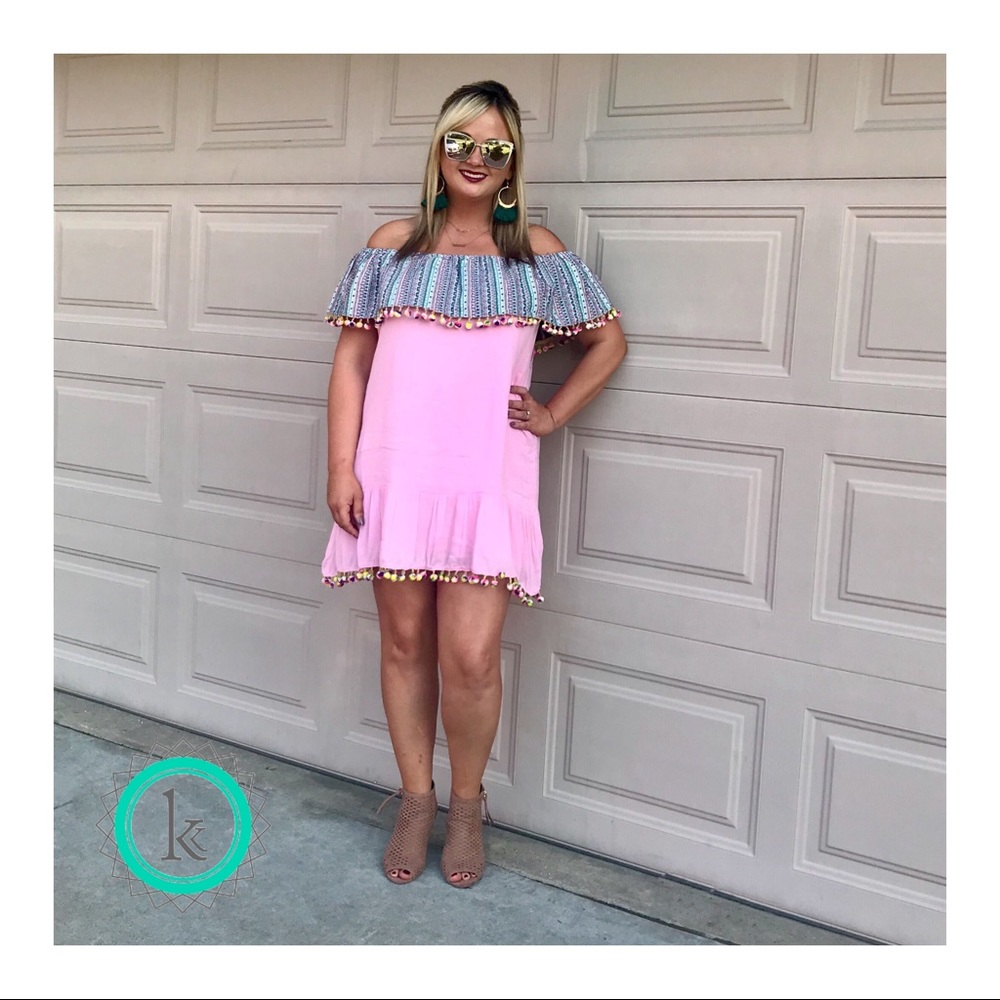 Off Shoulder Pom Pom Dress